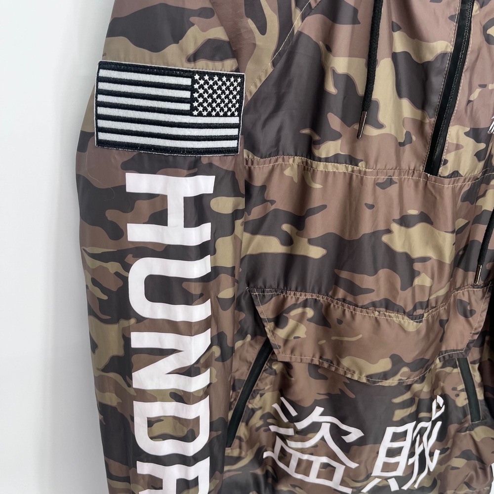 100 Thieves Camo Windbreaker Anorak Mens Large Green Brown Streetwear‎ Techwear - Picture 3 of 8